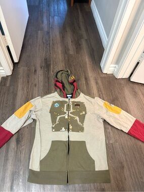 LG Kids Star Wars Boba Fett Style Hoodie Jacket - Green, Tan, Red & Yellow